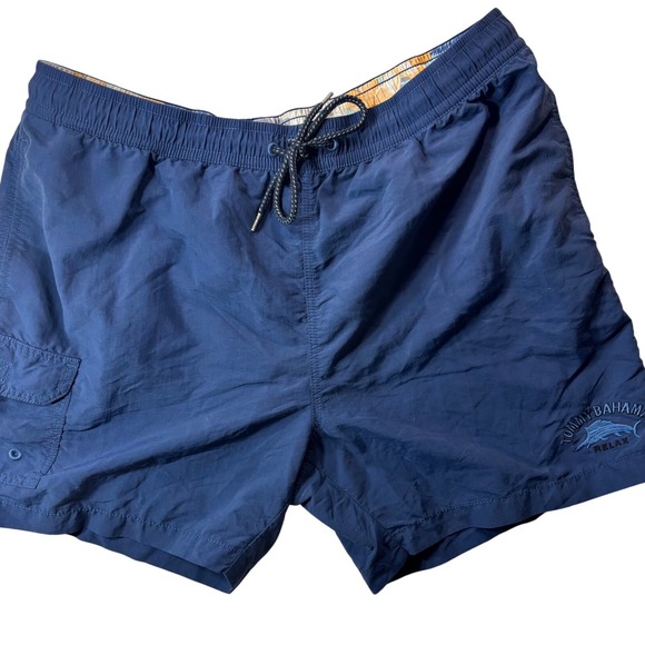 Tommy Bahama Relax Mens Swim Trunks Shorts Blue XL Cargo Pocket Drawstring - Picture 1 of 11